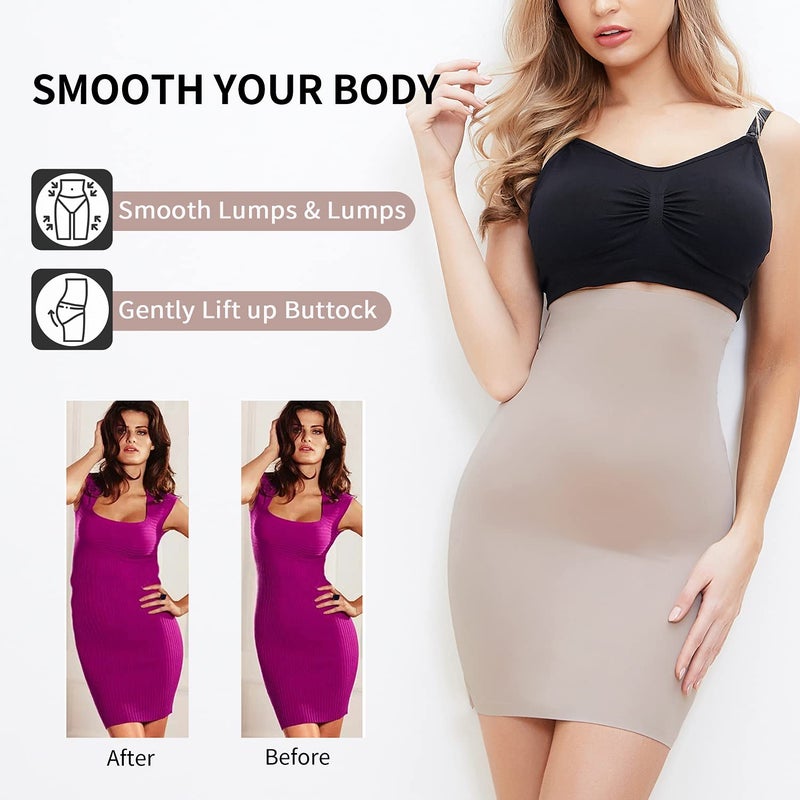 MISS MOLY Seamless Anti Static Half Slips for Women Under Dress High Waist Shapewear Dresses Tummy Control Half Skirt Nude,M - Image 2